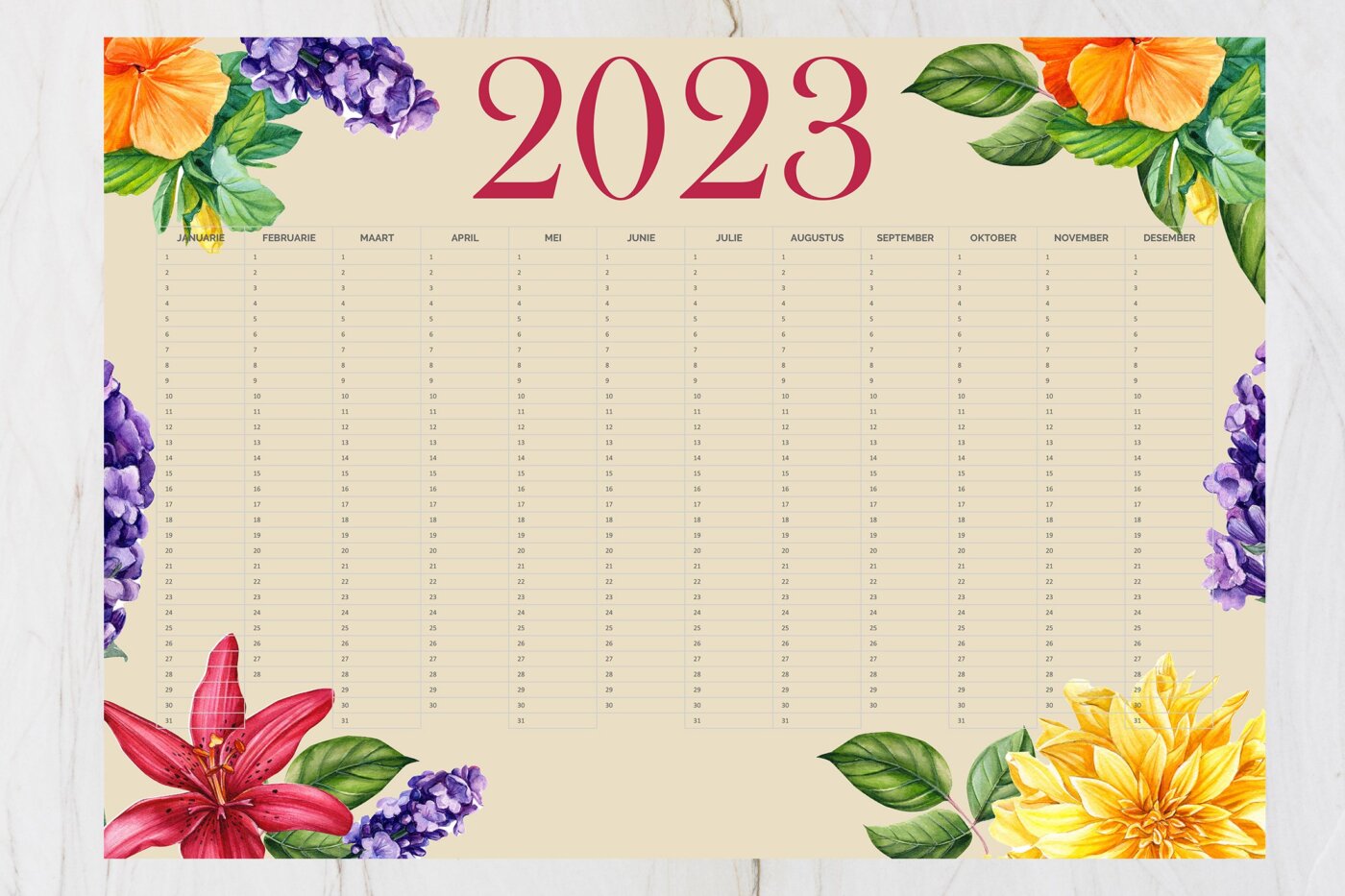 Gratis Aflaaibare 2023 Jaarbeplanner 